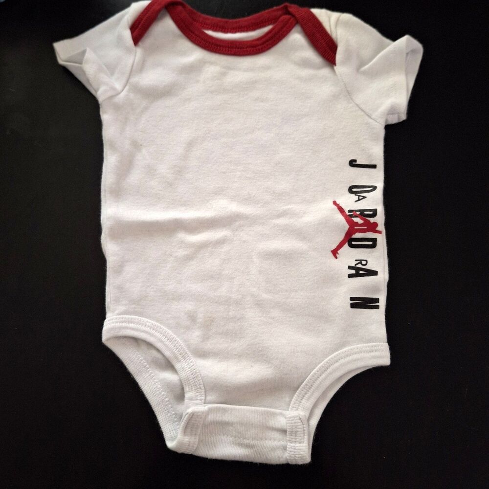 Air Jordan Baby Bodysuit 0-3 Months White Red Cotton Logo